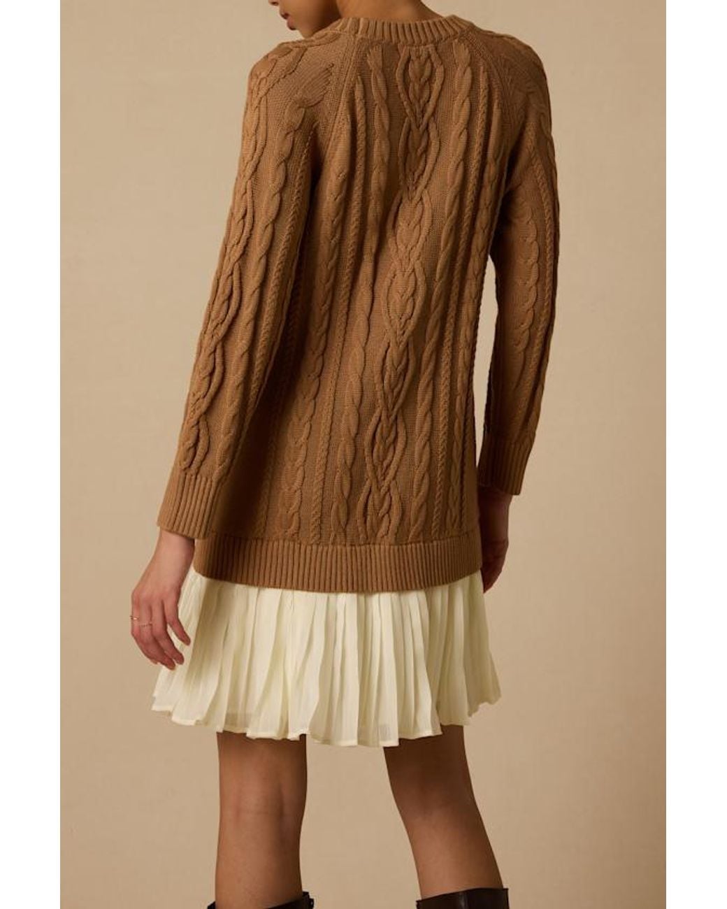 Lulus Natural Alvie Cable Knit Drop Waist Sweater Dress
