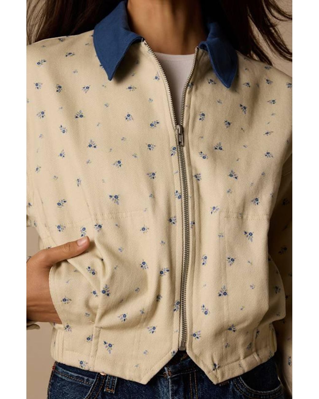 Lulus Natural Pomelina Cream Floral Twill Collared Jacket