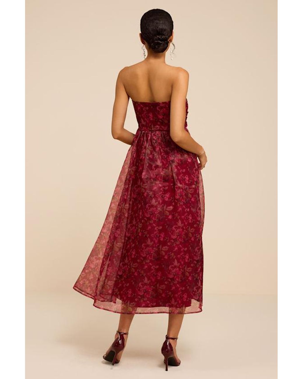 Lulus Freddie Berry Floral Organza Midi Dress