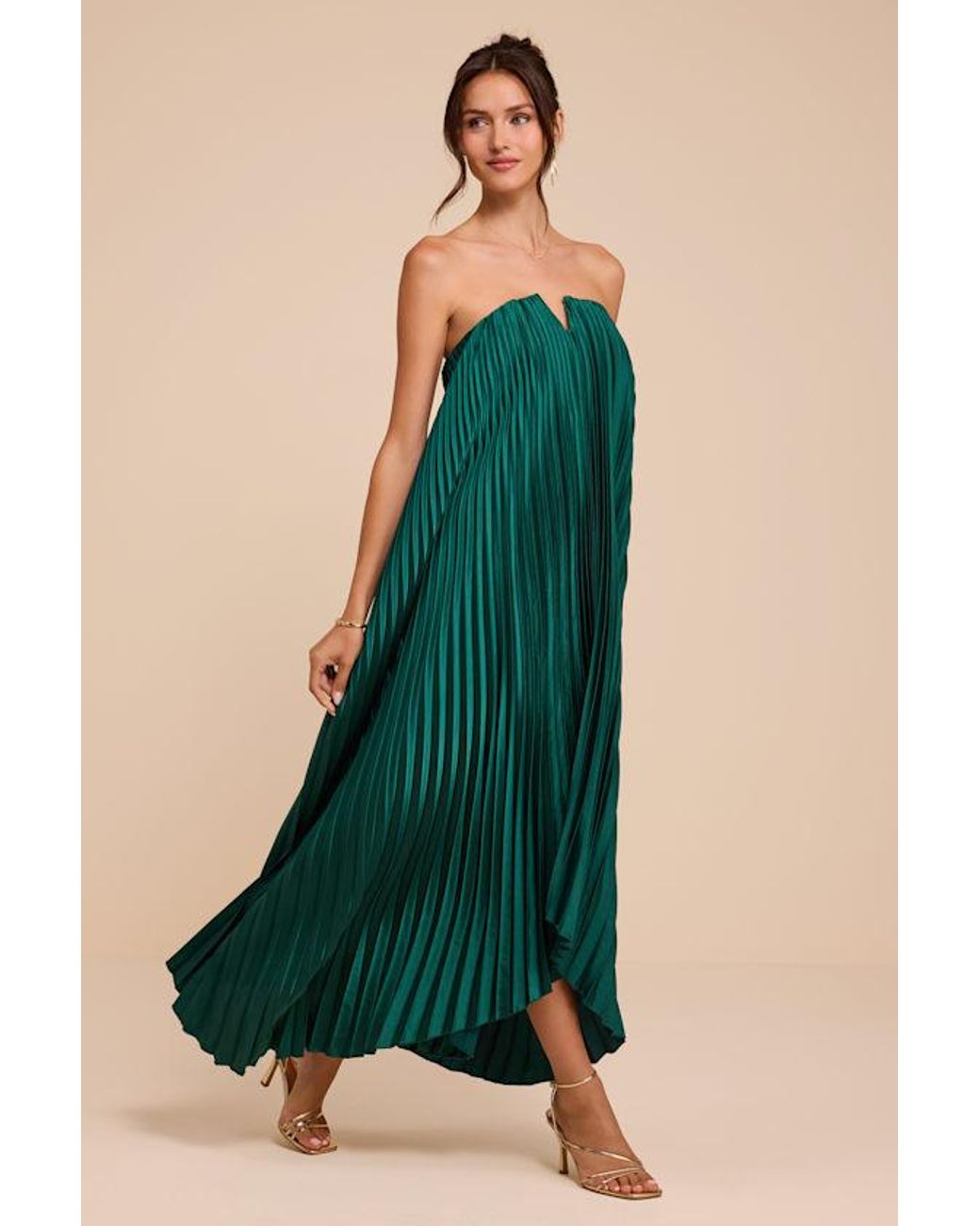 Lulus Green Daylen Emerald Satin Shift Maxi Dress