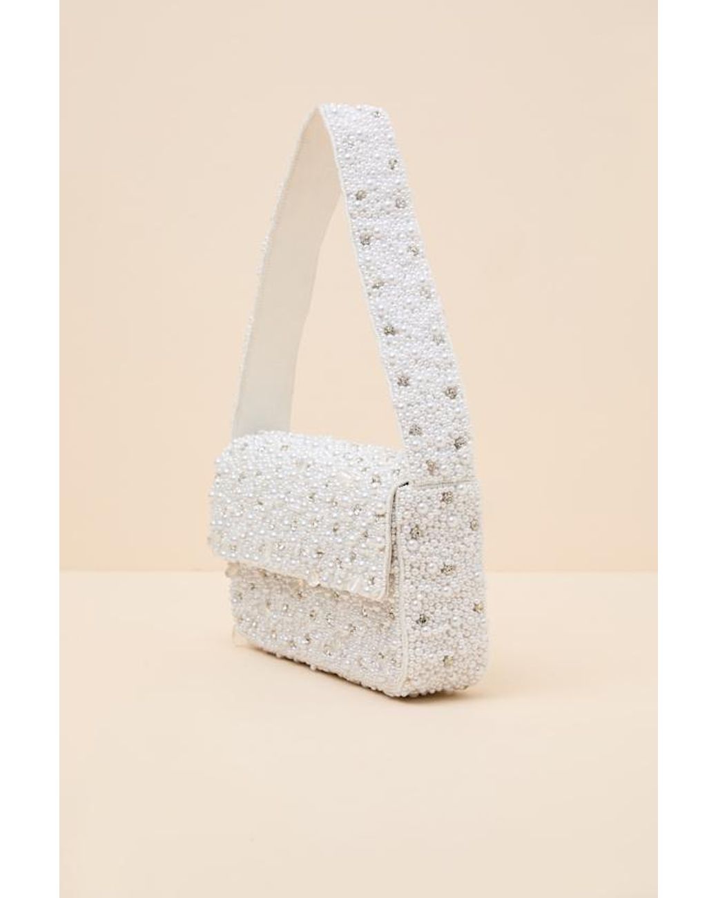 Lulus Natural Vivi Pearl Rhinestone Shoulder Bag