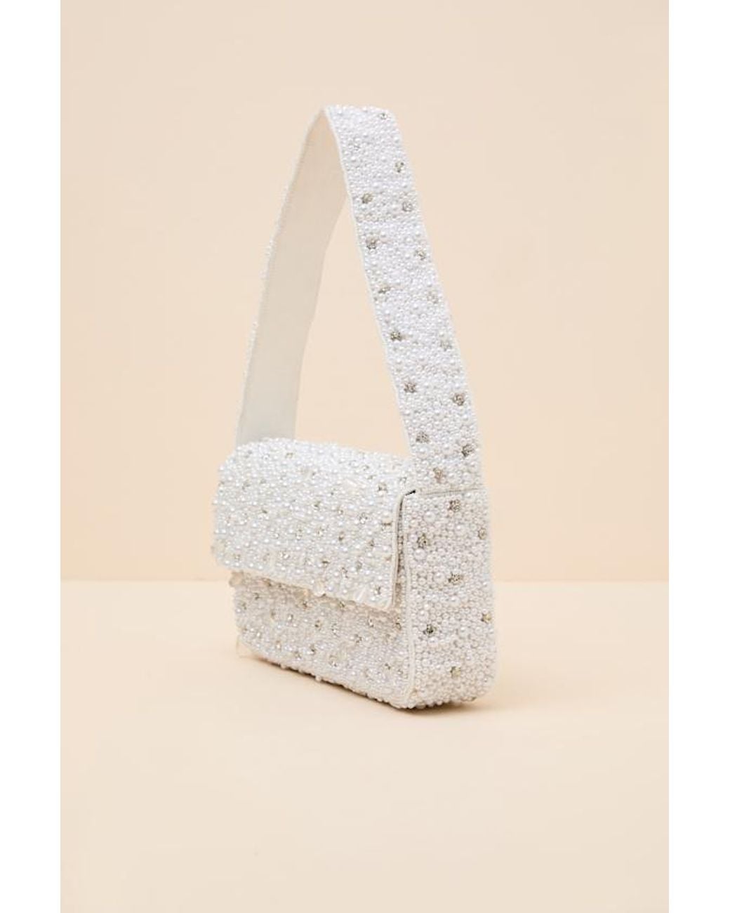 Lulus Natural Vivi Pearl Rhinestone Shoulder Bag