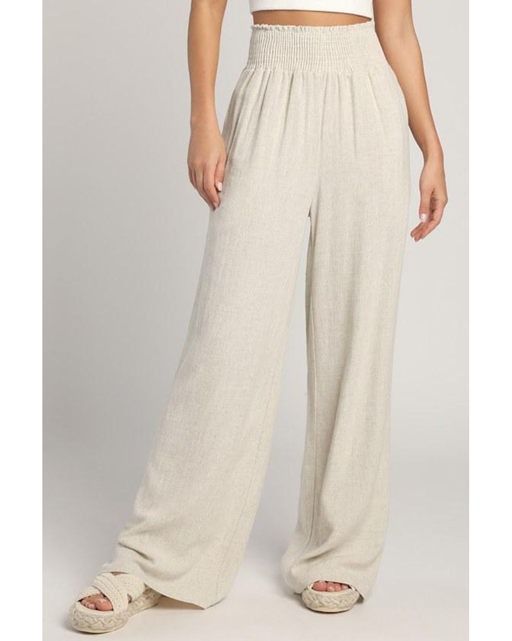 Lulus Natural Hit The Breeze Smocked Wide-Leg Pants