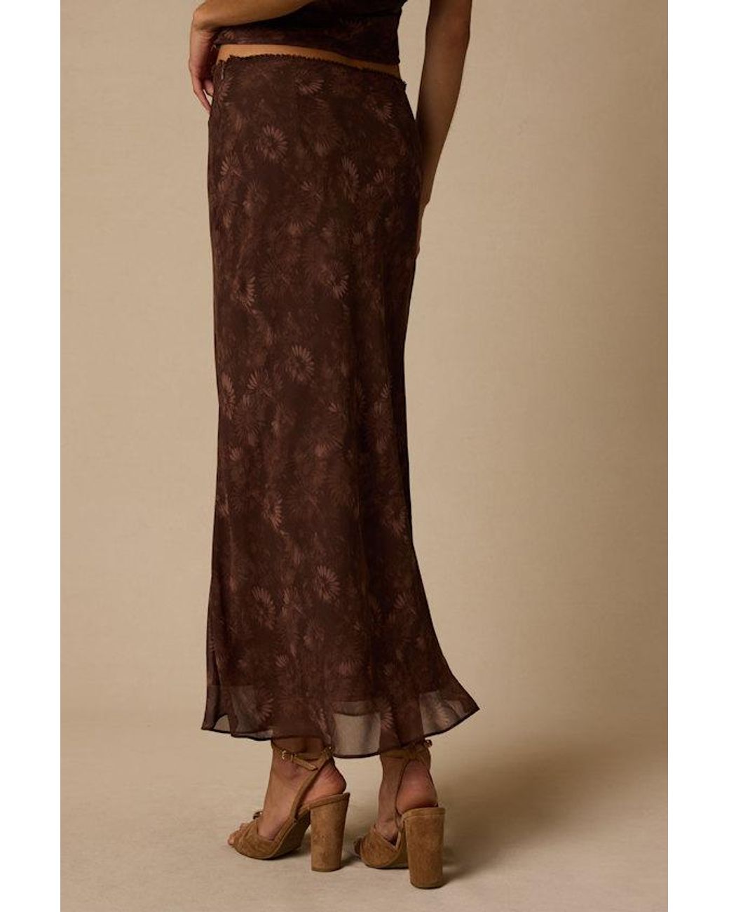 Lulus Natural Myette Floral Mesh Midi Skirt