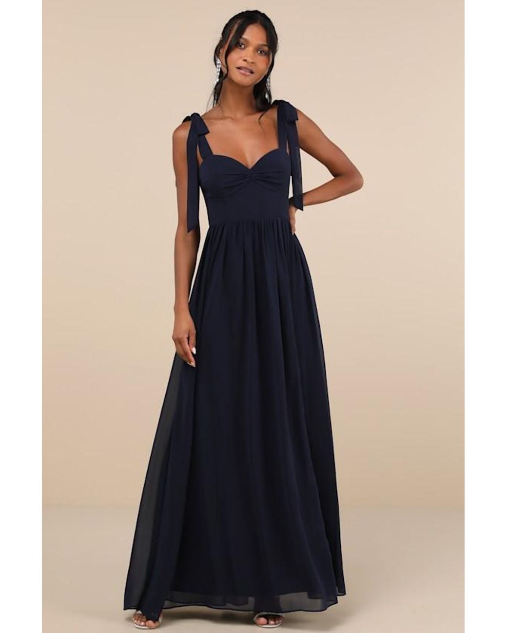 Lulus Blue Radiant Charisma Chiffon Ruched Tie-Strap Maxi Dress
