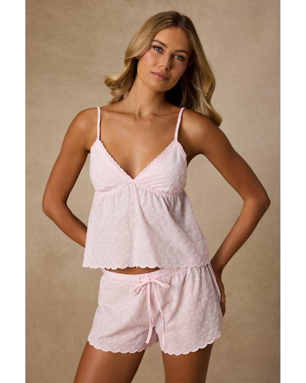 Lulus Natural Kensely Eyelet Embroidered Two-Piece Pj Set