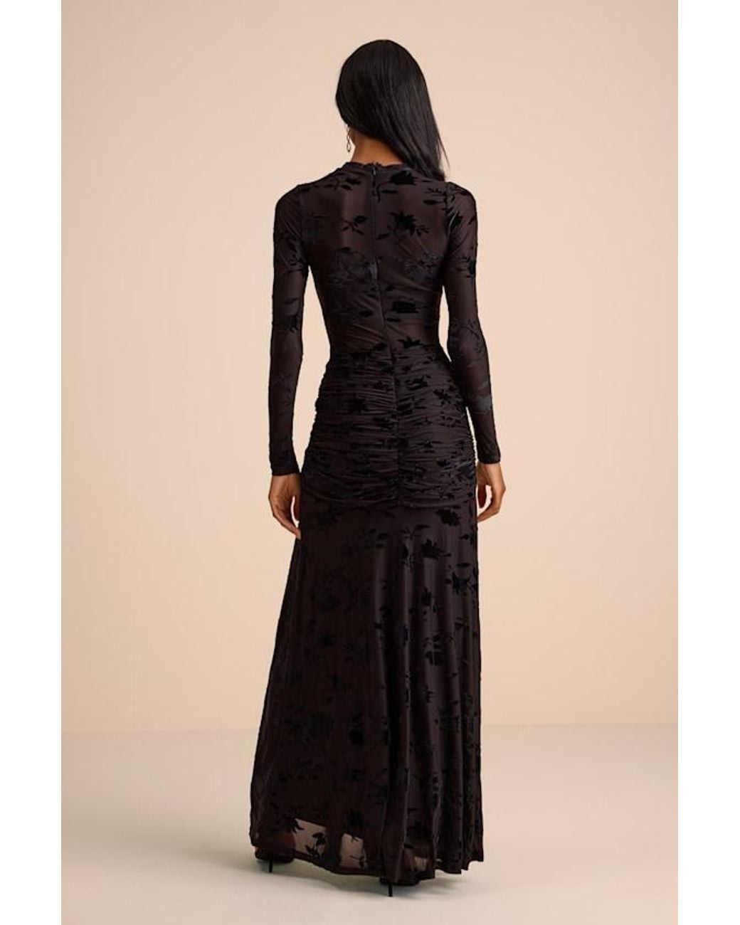 Lulus Black Charlize Sheer Mesh Velvet Burnout Maxi Dress