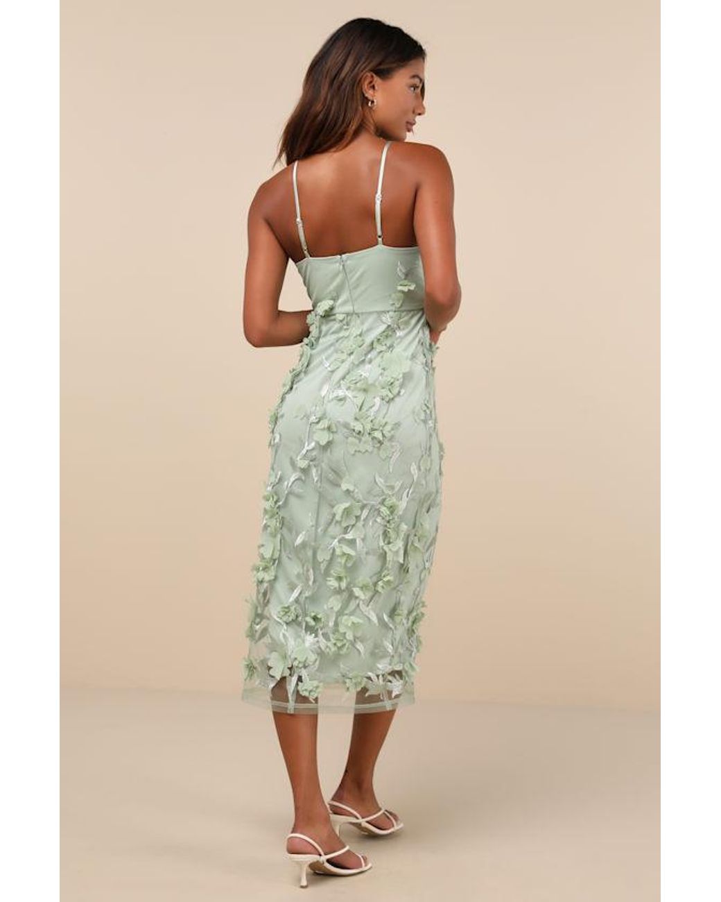 Lulus Limitless Adoration 3D Floral Embroidered Midi Dress in Green | Lyst