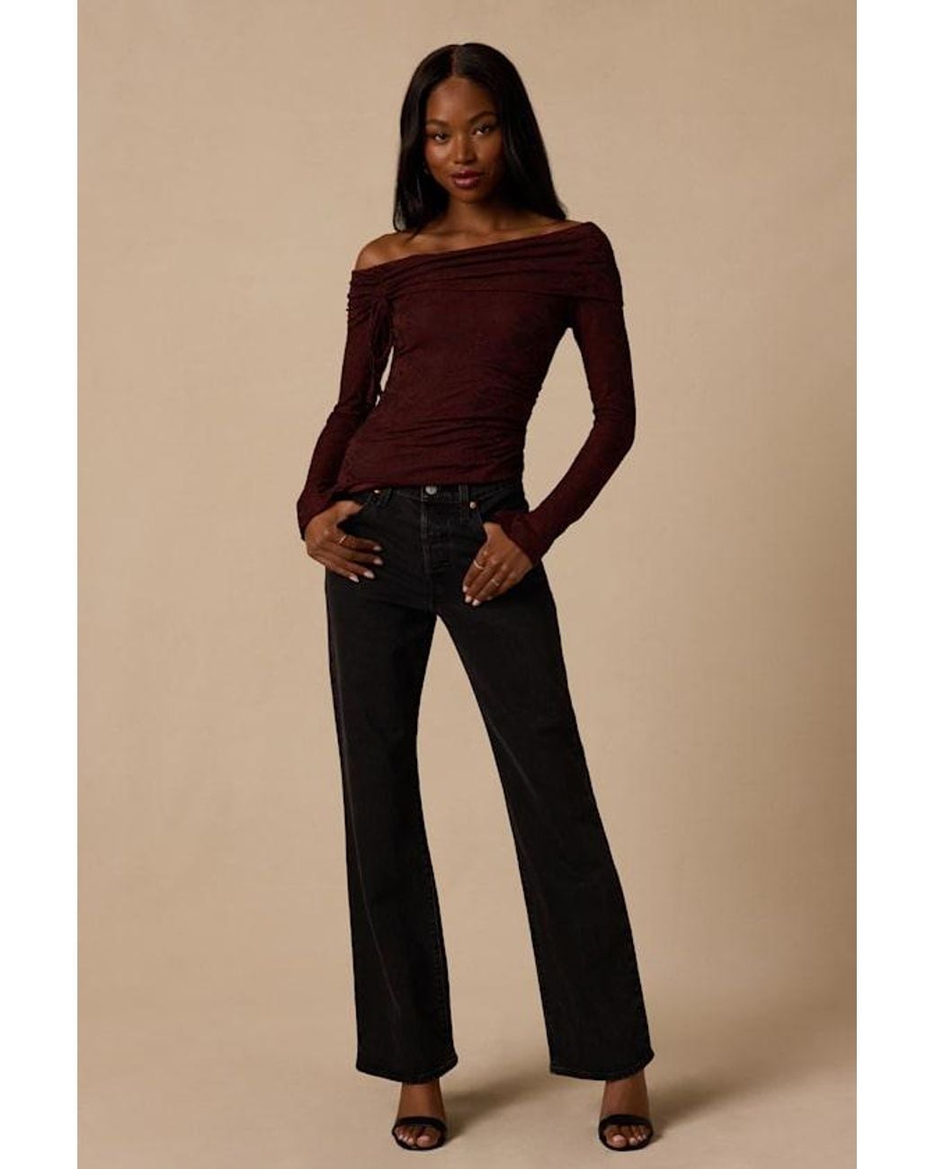 Lulus Brown Janae Chocolate Lace Off-The-Shoulder Top