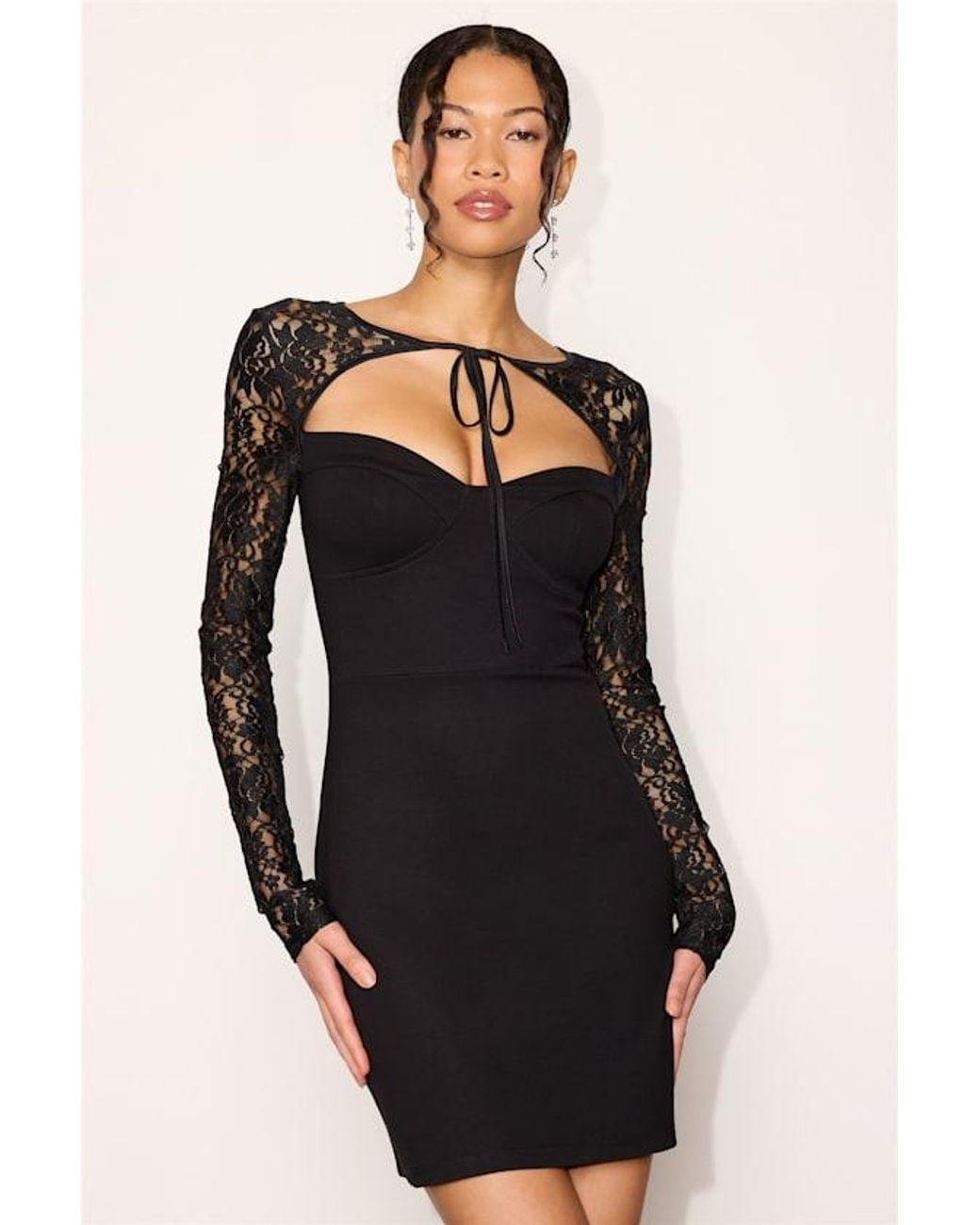 Lulus Black Annelise Lace Long Sleeve Mini Dress