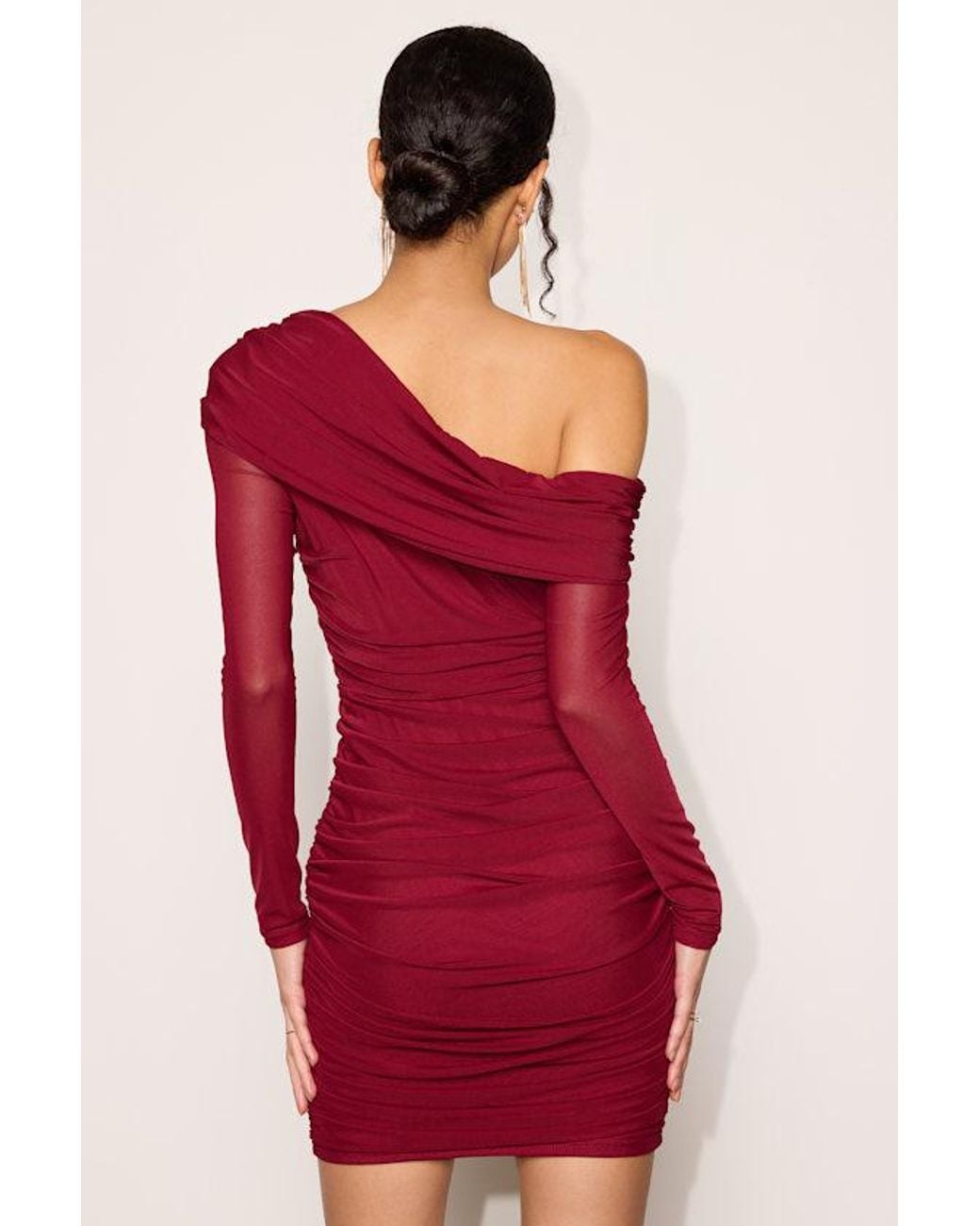 Lulus Red Darla Mesh One-Shoulder Long Sleeve Mini Dress