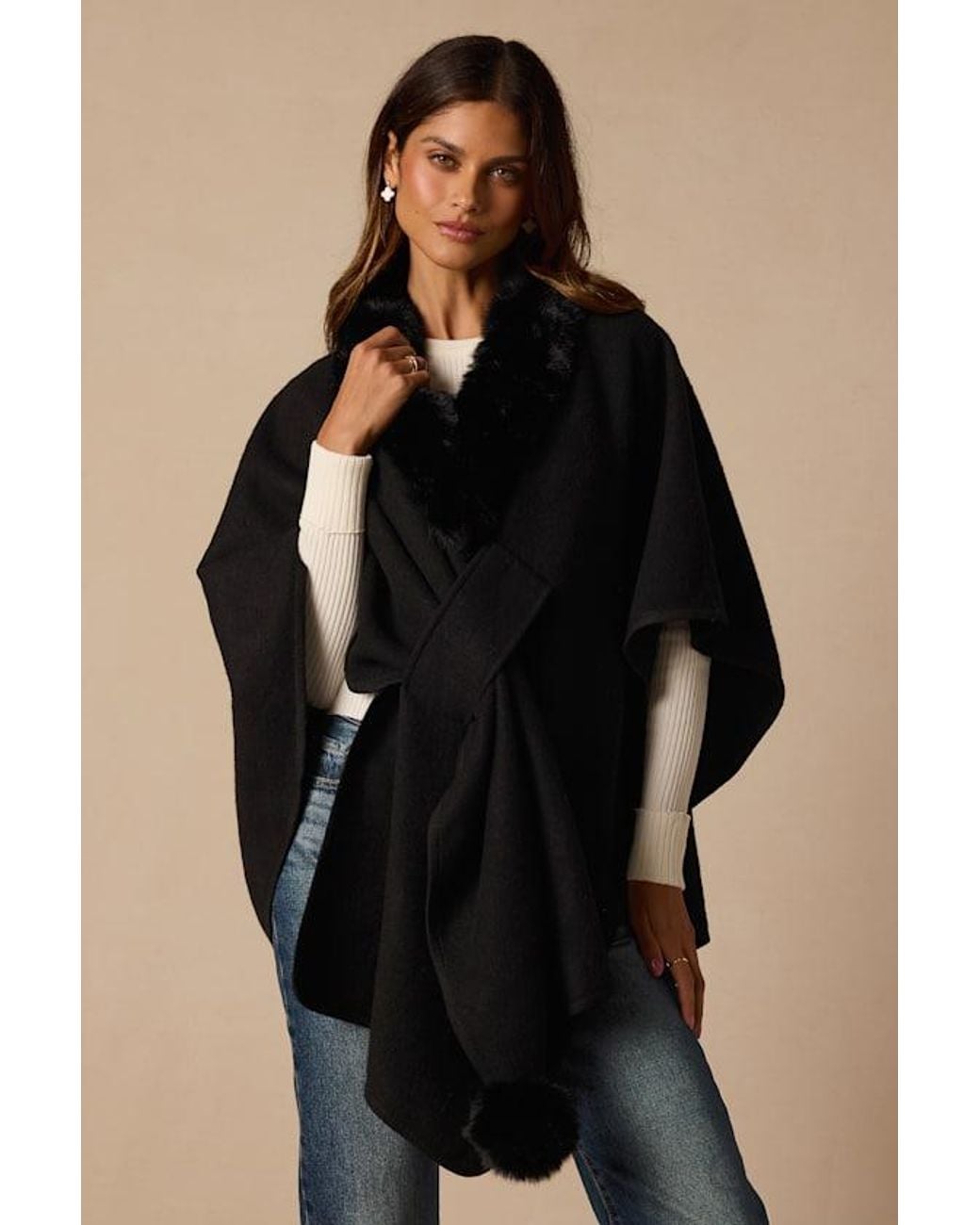 Lulus Black Indulgence Faux Fur Wrap Scarf