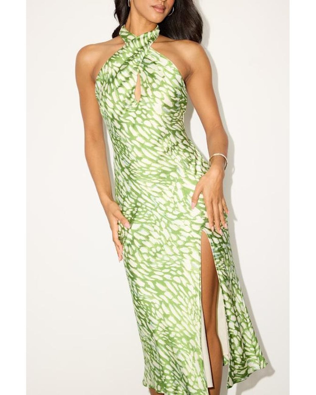 Lulus Green Beyond Classy Abstract Print Satin Halter Midi Dress