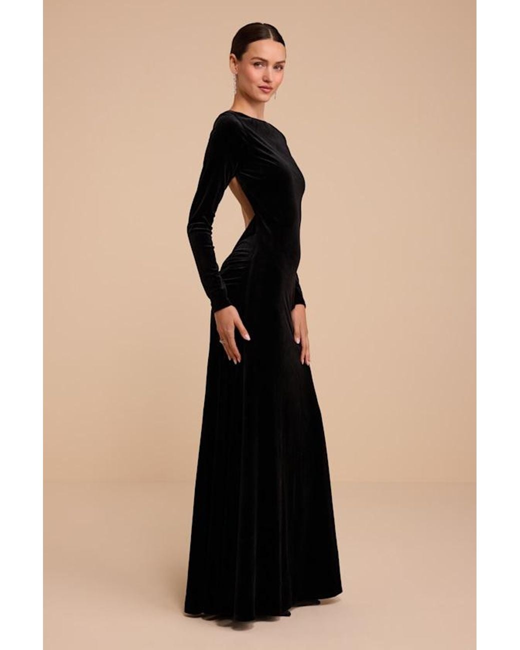 Lulus Black Luna Velvet Long Sleeve Maxi Dress