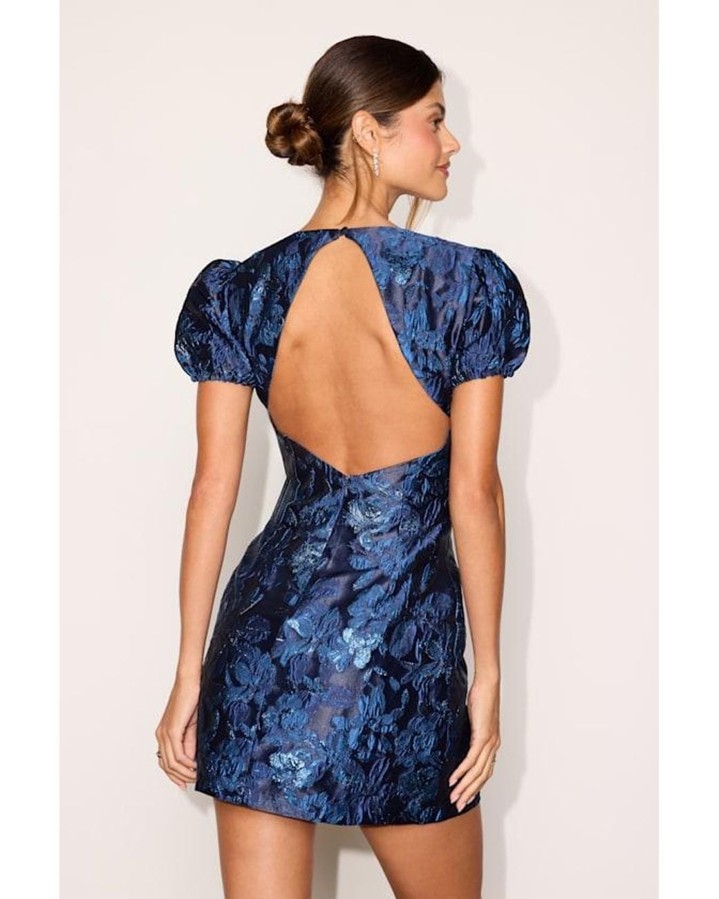 Lulus Blue Gracie Floral Jacquard Backless Mini Dress