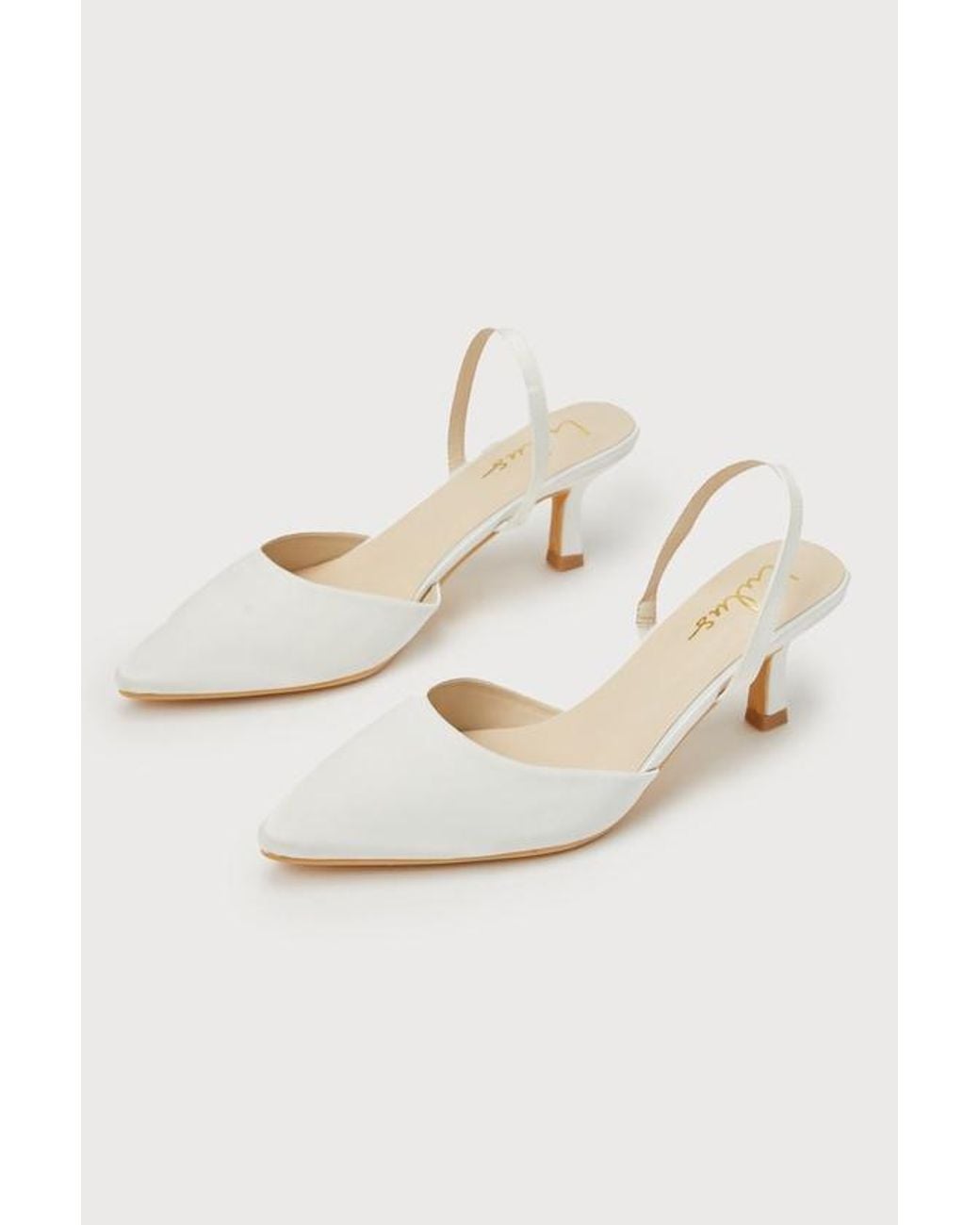Lulus White Leith Satin Kitten Heel Slingback Pumps