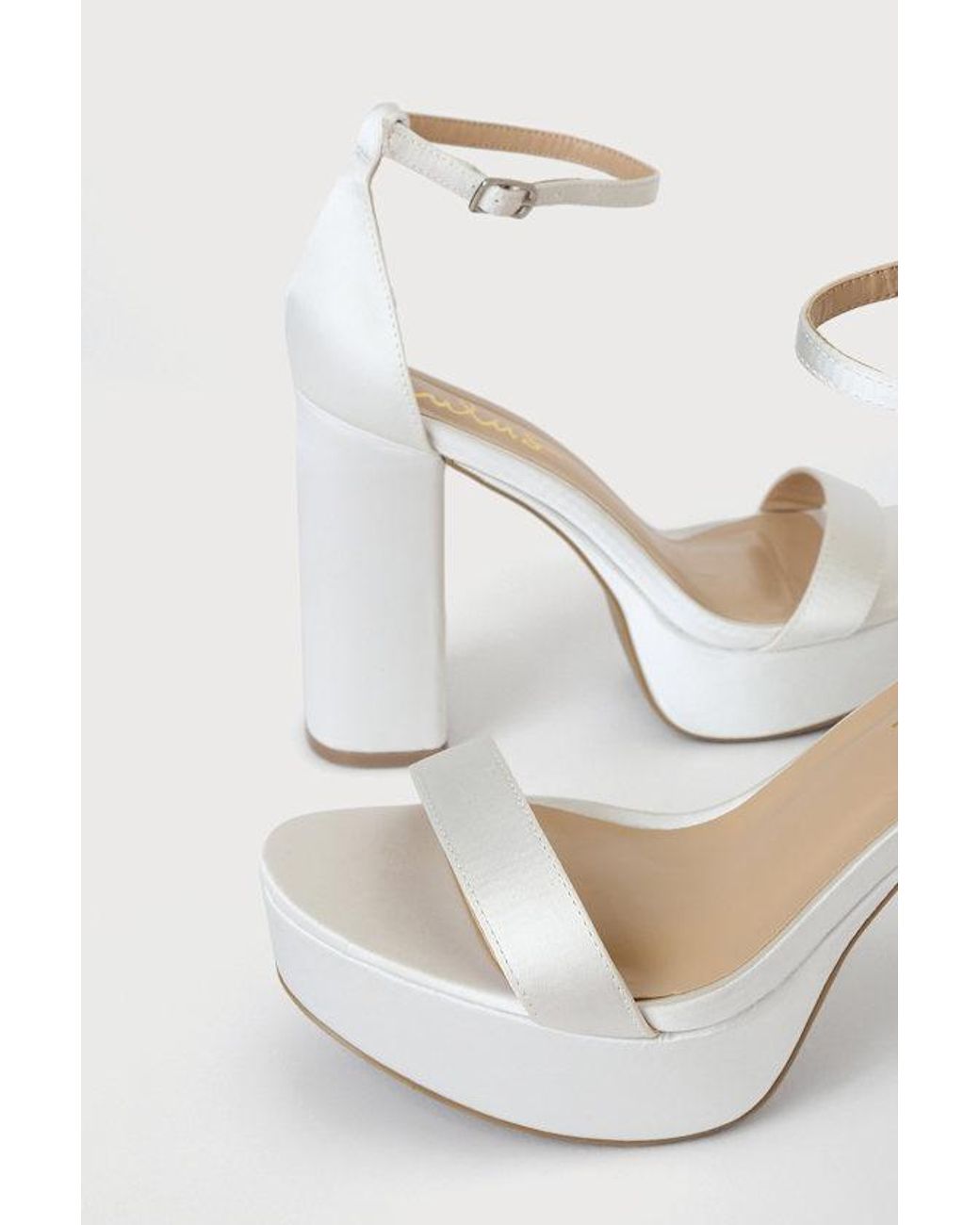 Lulus White Arrabella Satin Platform Ankle Strap Heels