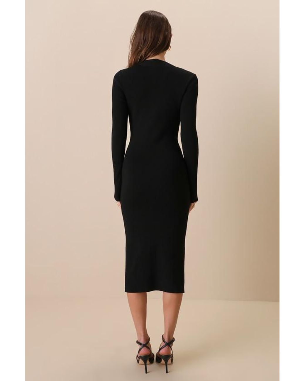 Lulus Natural Adoring Me Ribbed Long Sleeve Midi Sweater Dress