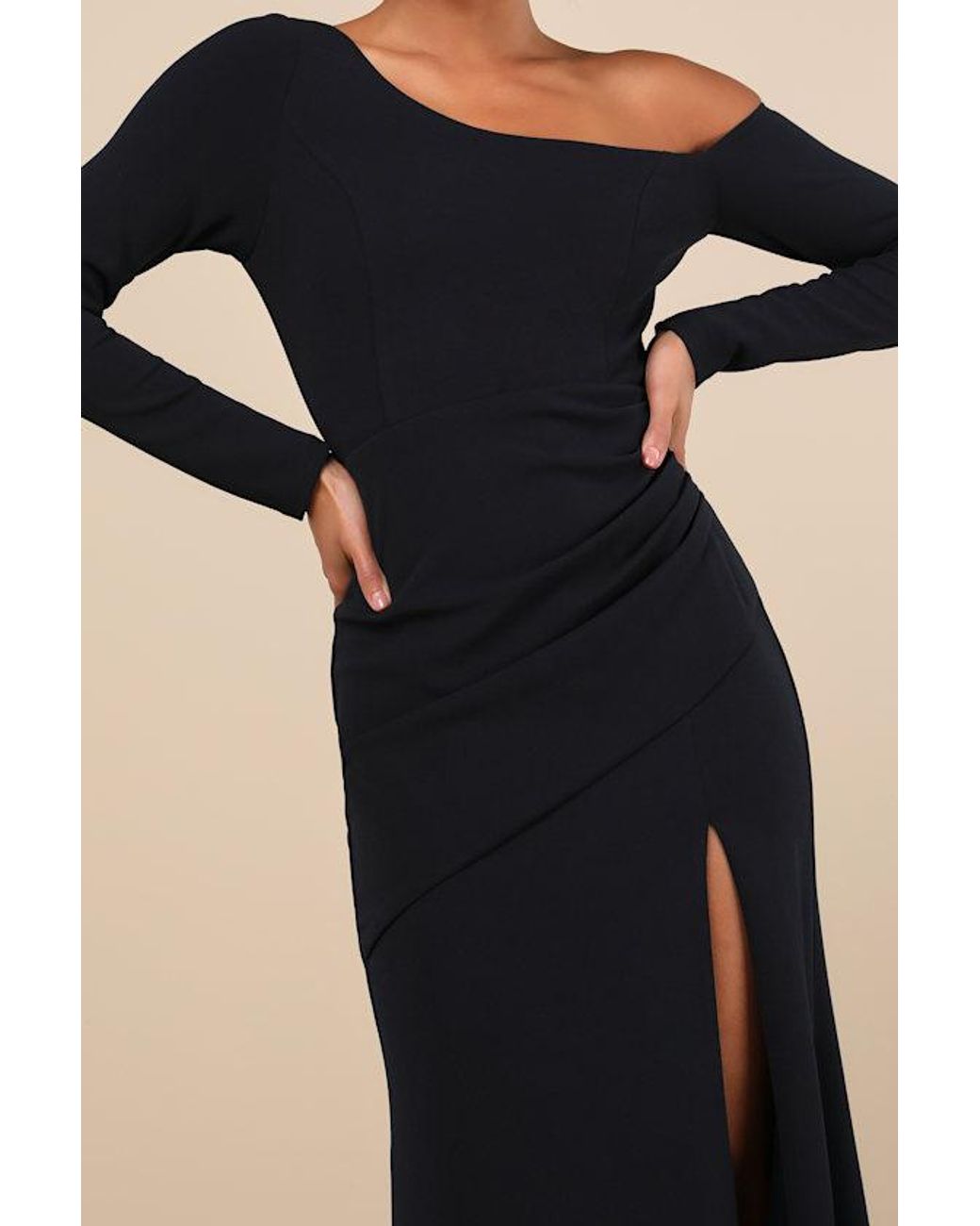 Lulus Black Elegant Sensation Asymmetrical Pleated Maxi Dress