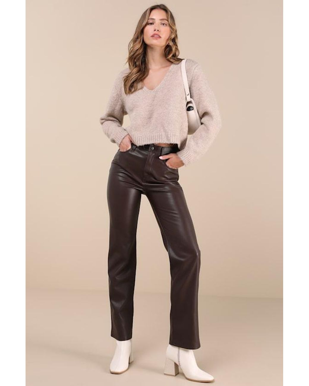 Lulus Natural Coquette Cozy Heather Long Sleeve Bow Pullover Sweater