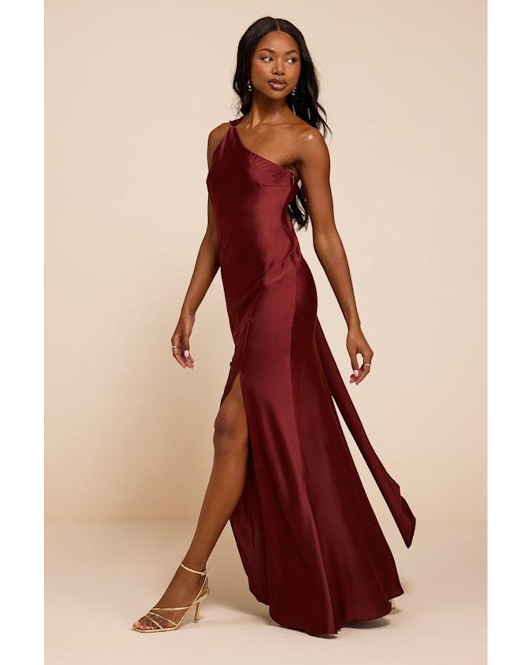 Lulus Red Amisha Satin One-Shoulder Sash Maxi Dress