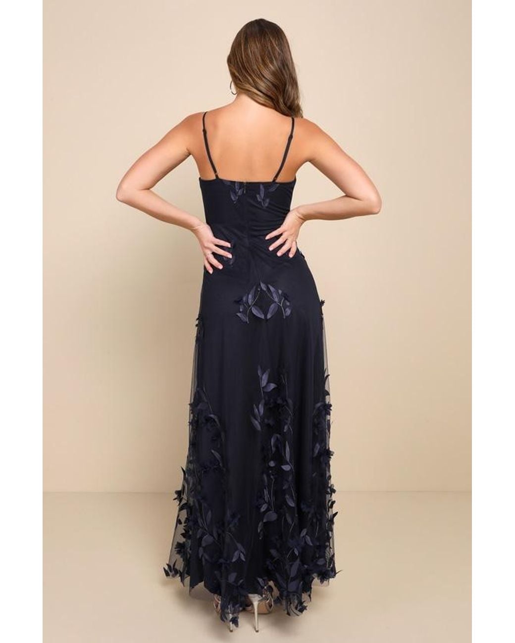 Lulus Blue Abundant Charm 3D Floral Applique Maxi Dress
