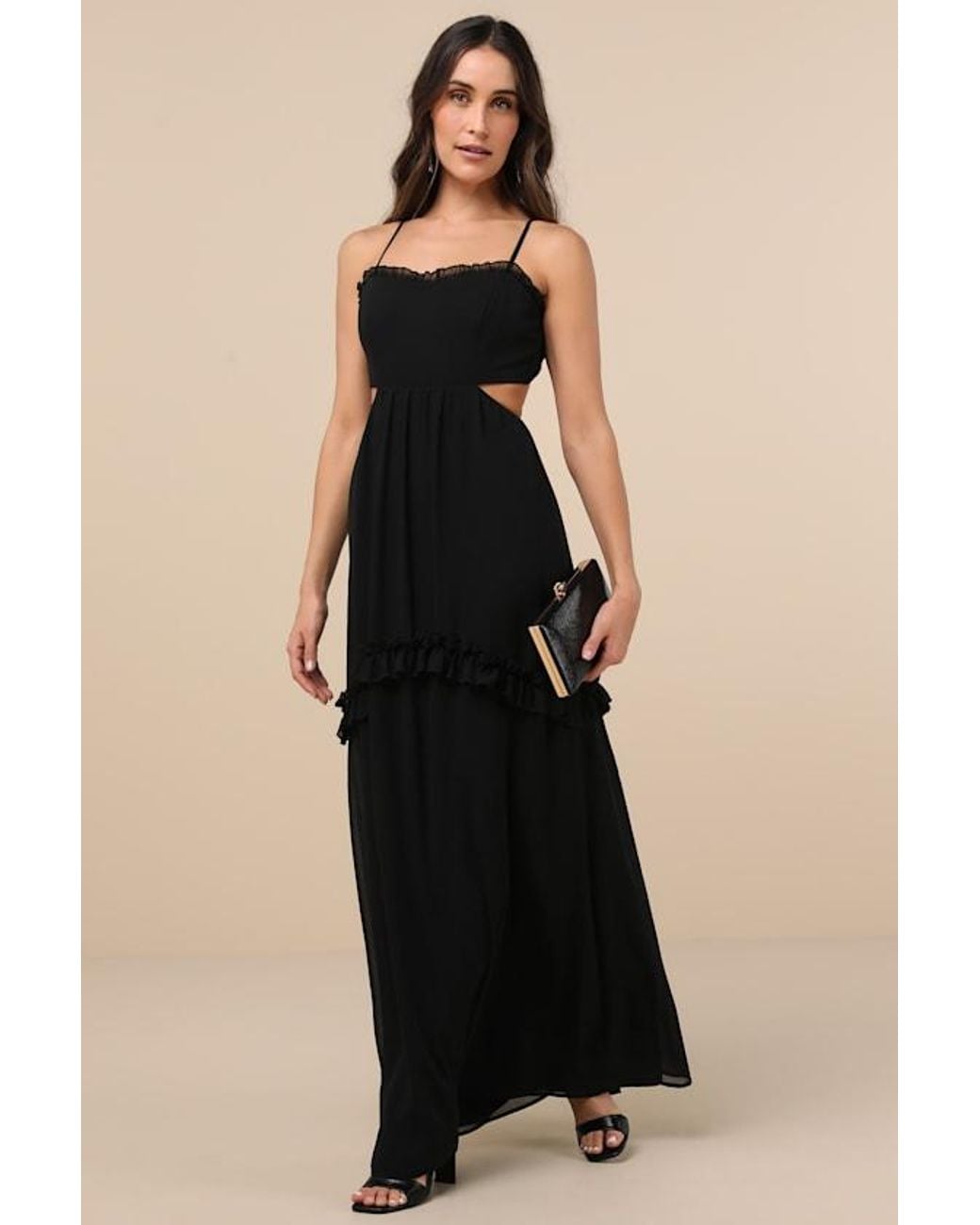 Lulus Black Pronounced Perfection Cutout Tie-Back Maxi Dress