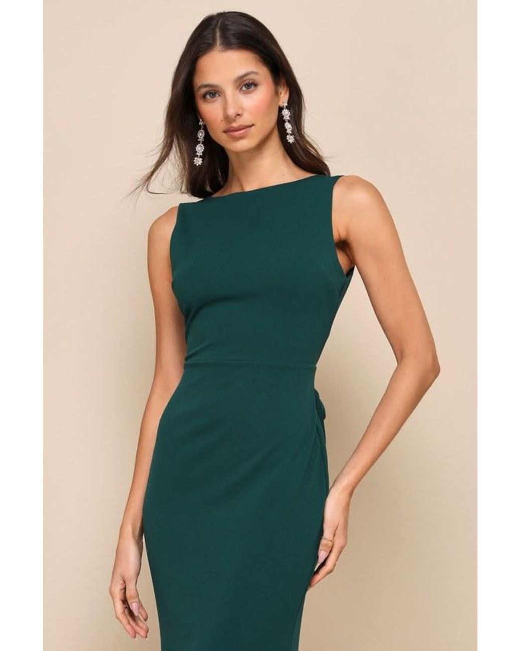 Lulus Green Exquisite Refinement Emerald Backless Bow Ruffled Maxi Dress