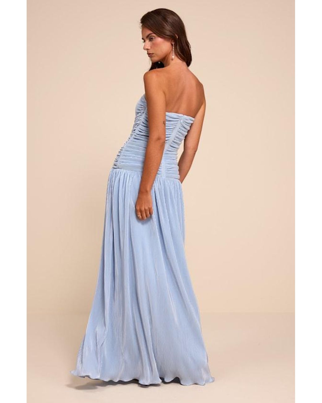 Lulus Blue Reeva Plisse Drop Waist Maxi Dress