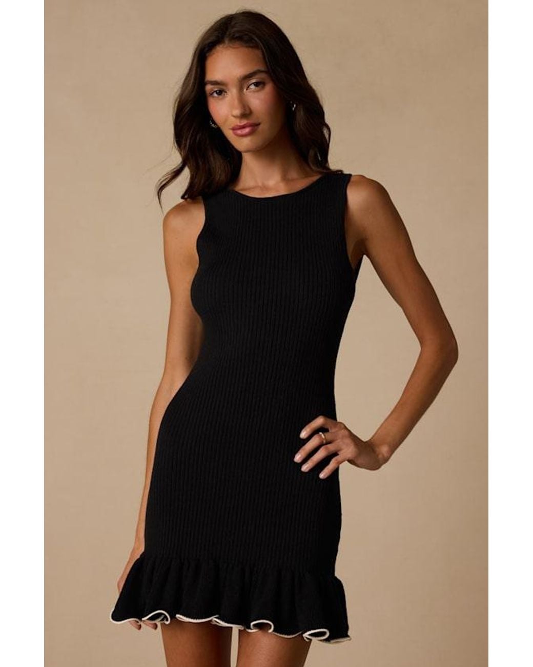 Lulus Black Waverly Backless Sleeveless Sweater Dress