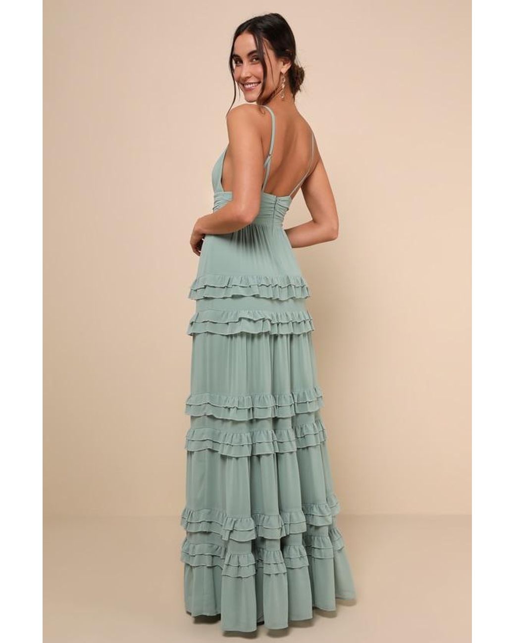 Lulus Green Lavish Perfection Ruffled Tiered Maxi Dress