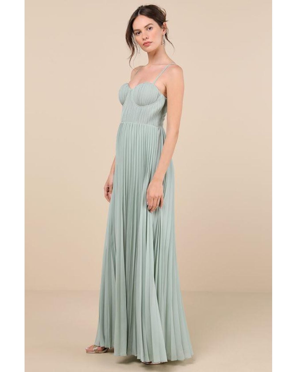 Lulus Blue Admirable Elegance Pleated Bustier Maxi Dress