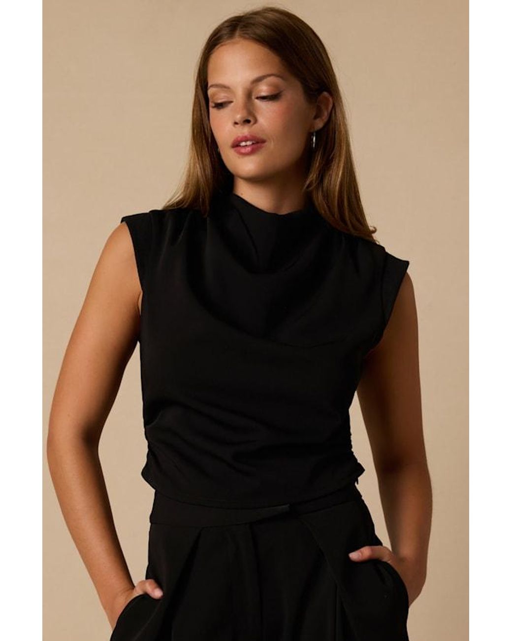 Lulus Black Vernon Cap Sleeve Top