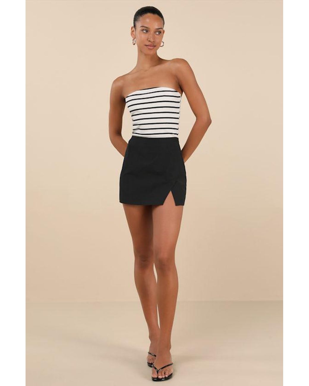 Lulus Black Briana Notched Mini Skirt