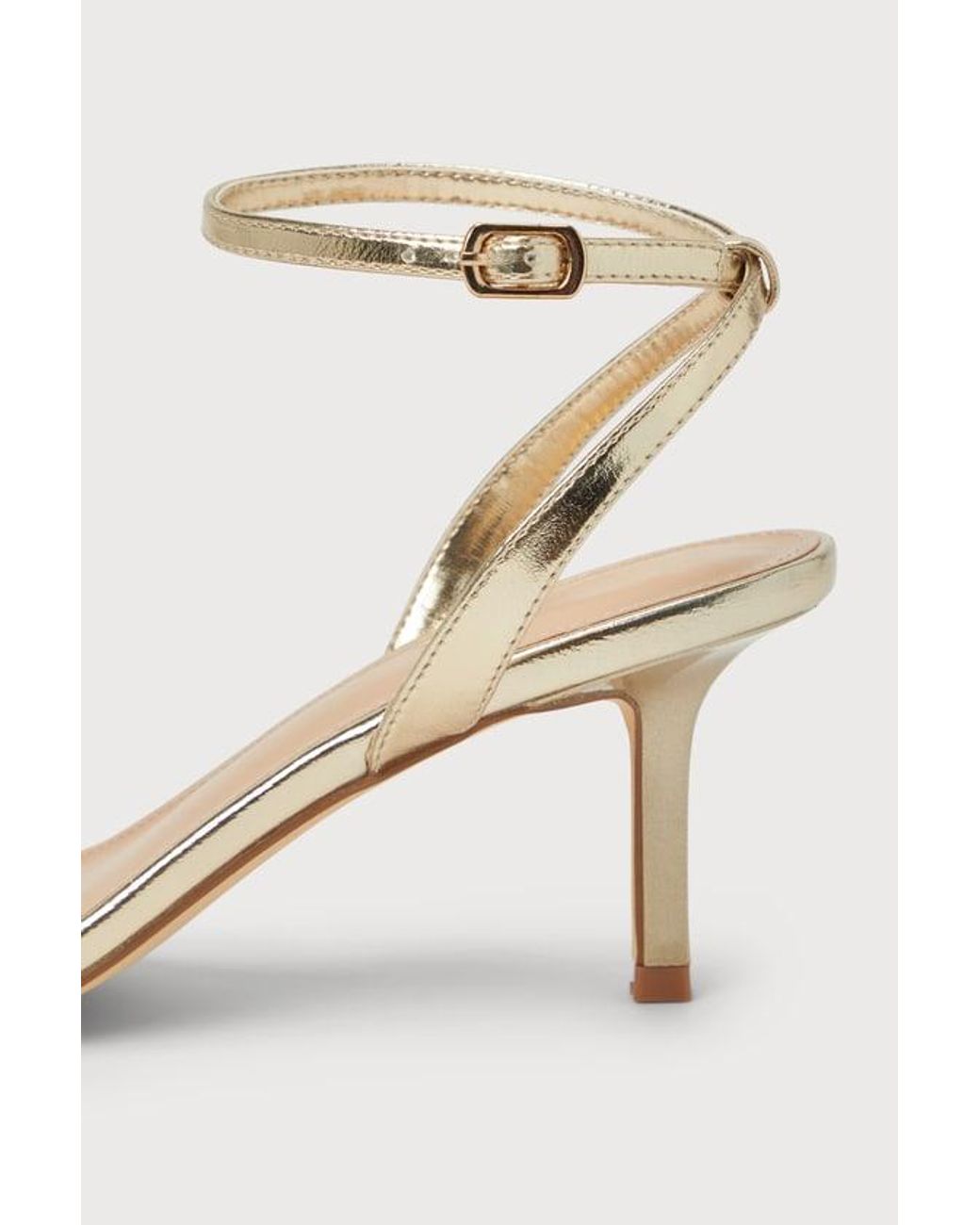 Lulus Metallic Ensley Kitten Heel Ankle Strap Sandals
