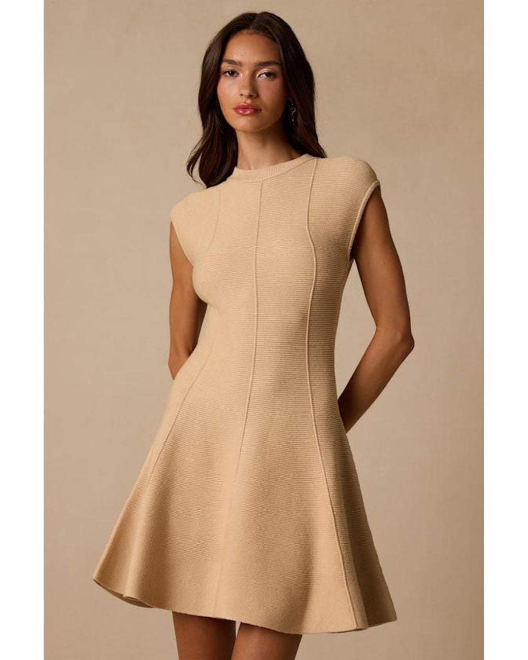Lulus Natural Kary Cap Sleeve Sweater Mini Dress