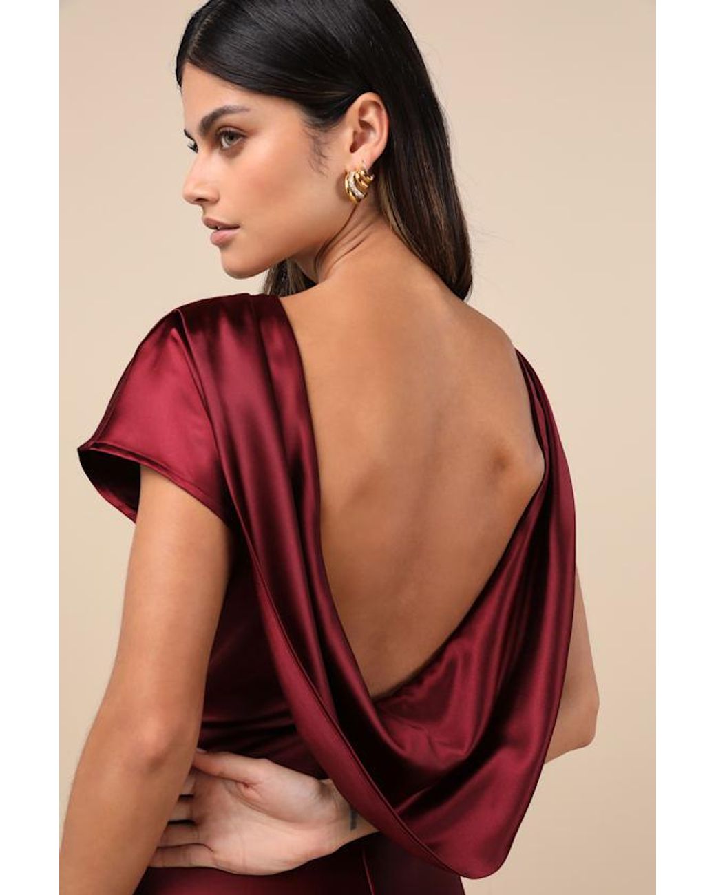 Lulus Red Captivating Presence Satin Cowl Back Maxi Dress