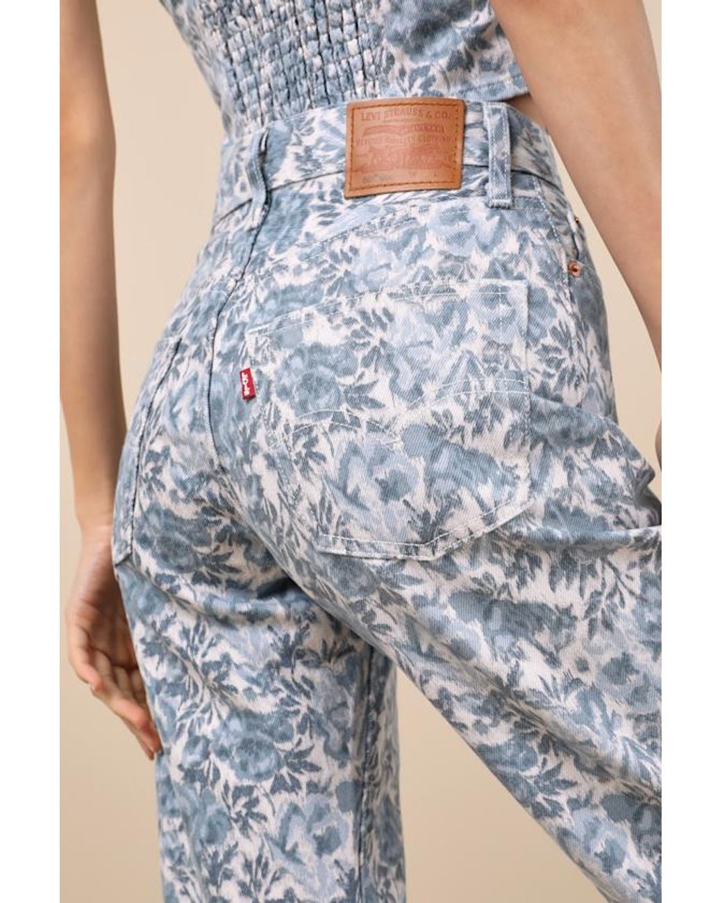 Levi's Blue 501 90's Ankle Medium Wash Floral Mid-Rise Straight Leg Jeans