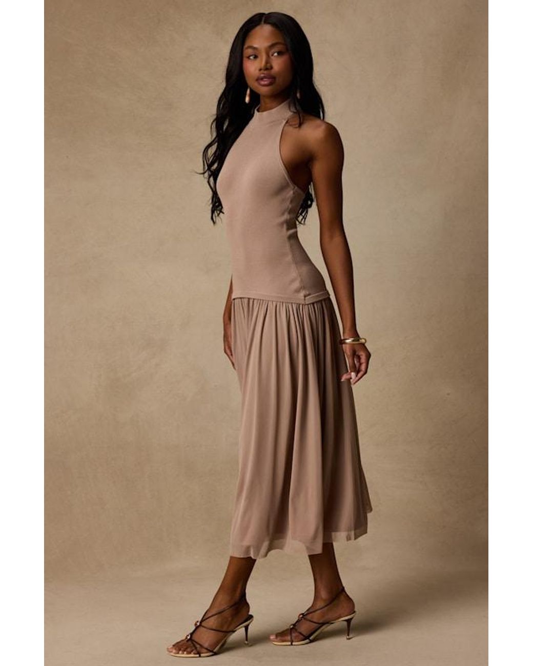 Lulus Brown Drusilla Drop Waist Midi Dress