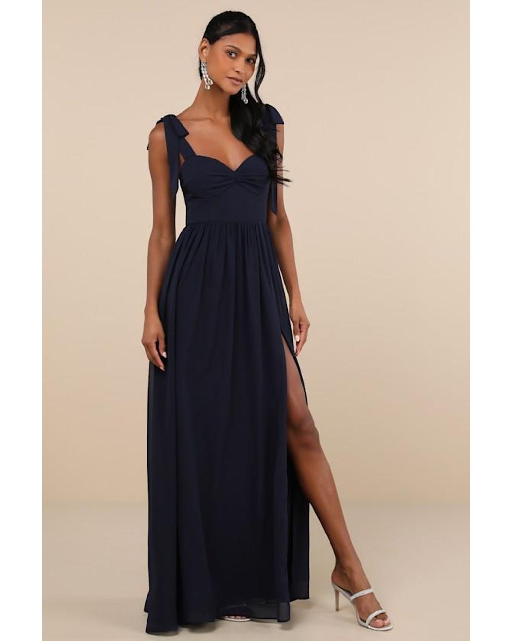 Lulus Blue Radiant Charisma Chiffon Ruched Tie-Strap Maxi Dress