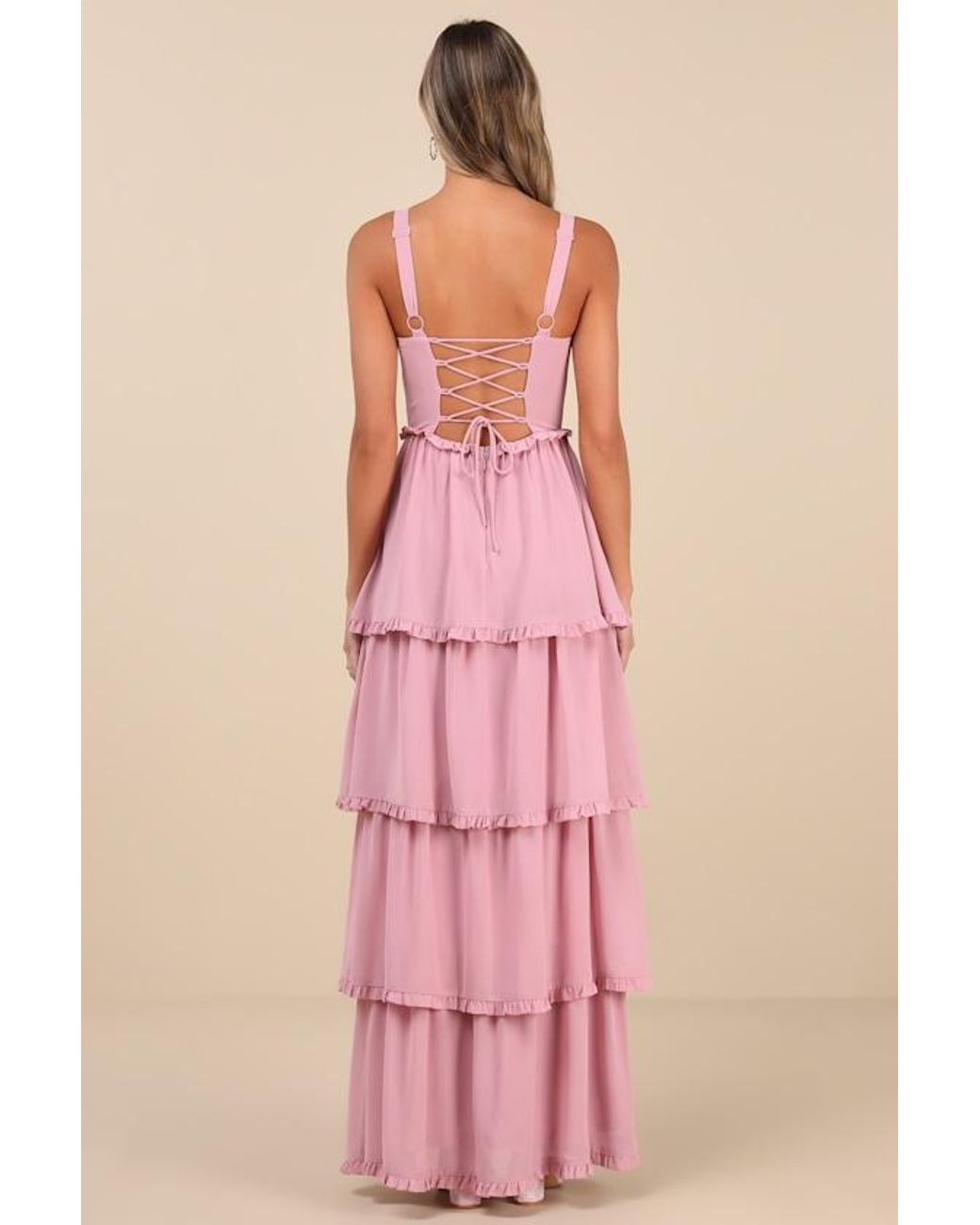 Lulus Pink Sophisticated Occasion Bustier Lace-Up Maxi Dress
