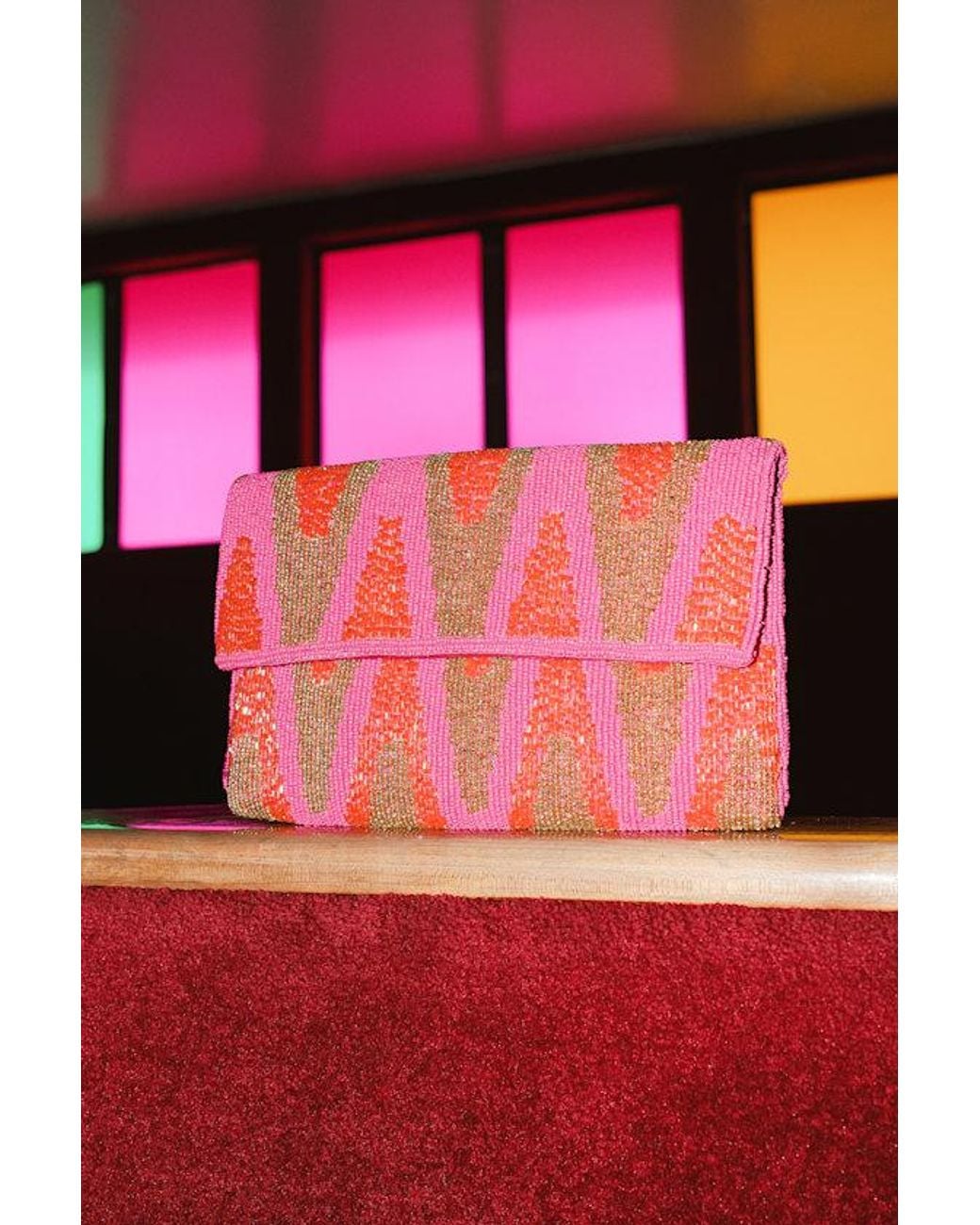 Lulus Red Maida Multi Beaded Crossbody Clutch