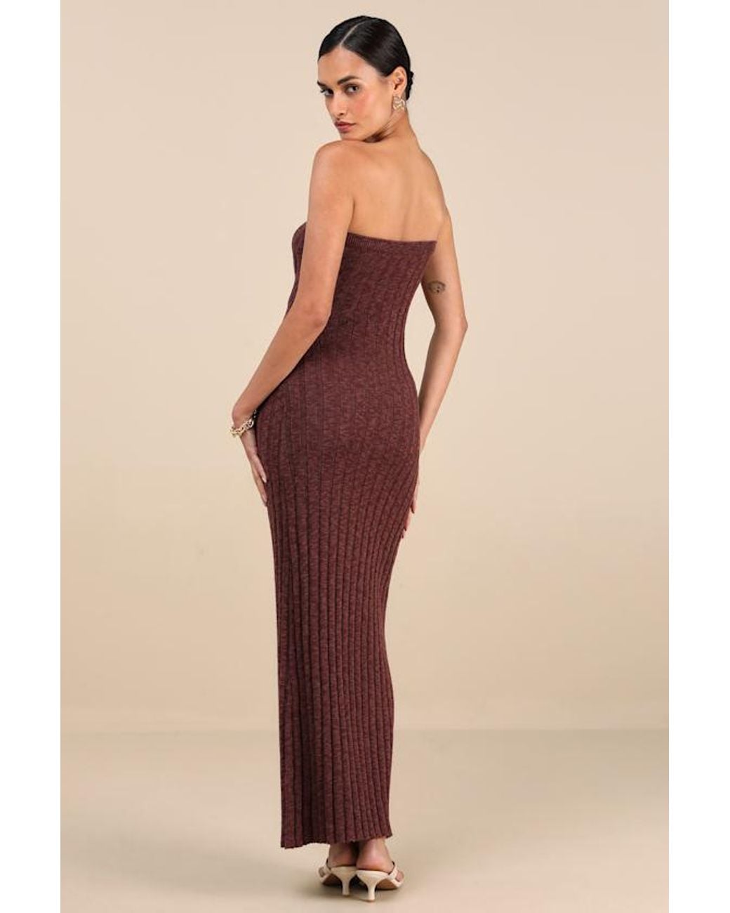 Rhythm Natural Koko Ribbed Knit Strapless Maxi Dress