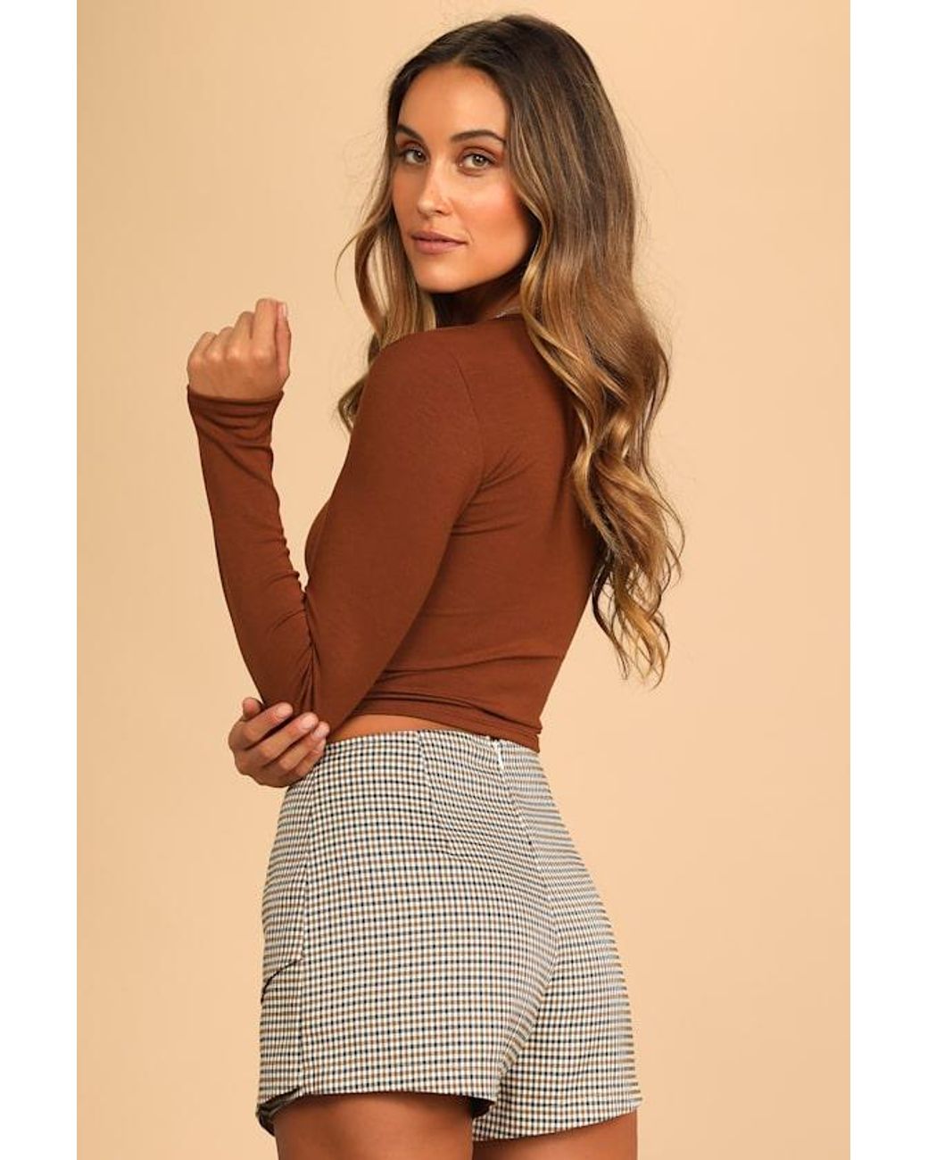 Lulus Brown Begin With The Basics Long Sleeve Crop Top