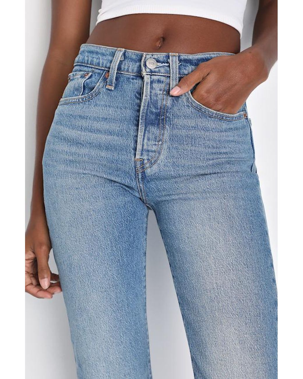 Levi's Blue Wedgie Straight Fade Medium Wash High-Rise Cropped Jeans