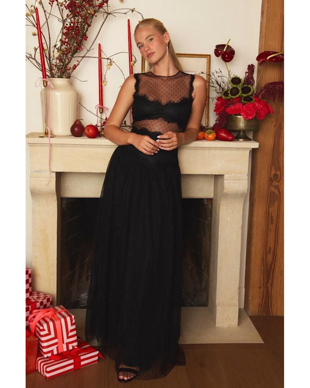 Lulus Black Emmarose Dot Maxi Dress