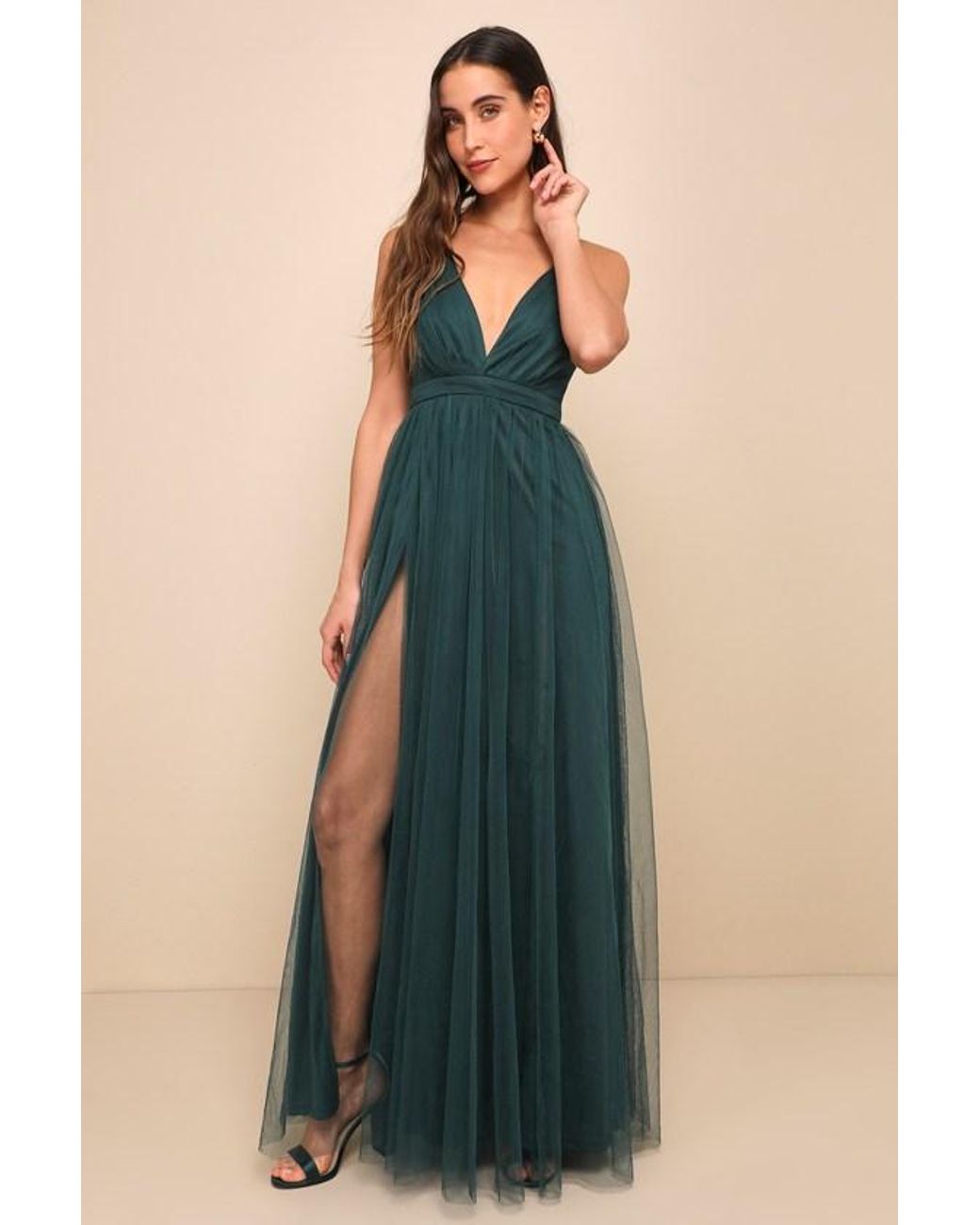 Lulus Blue Rare Beauty Hunter Tulle Backless Maxi Dress