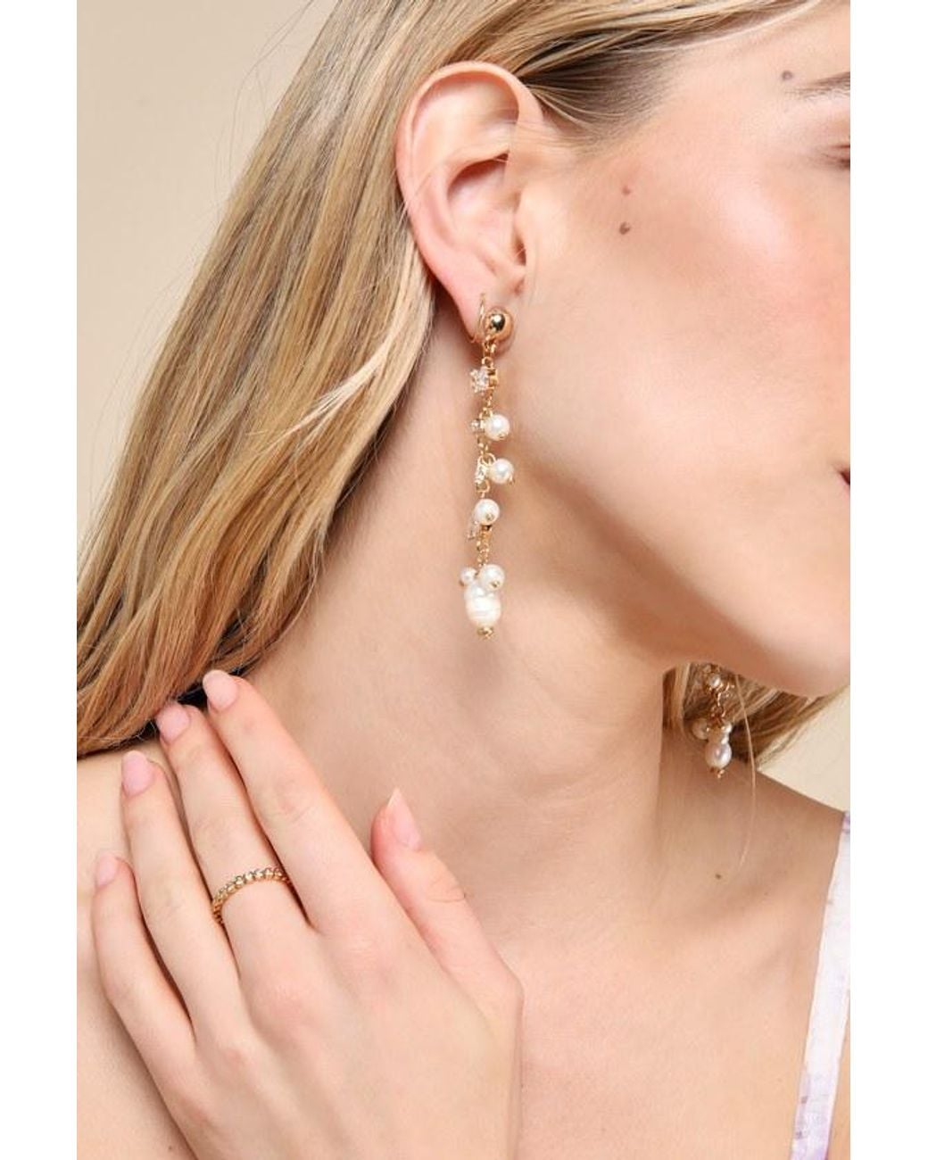 Lulus Natural Decadent Approach Pearl Rhinestone Drop Earrings
