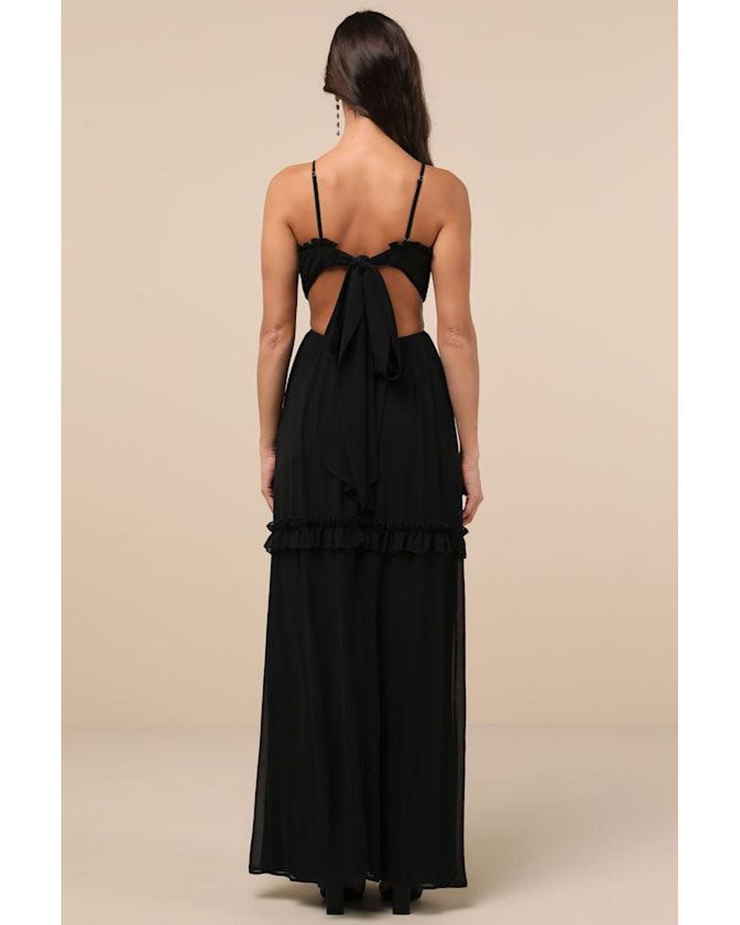 Lulus Black Pronounced Perfection Cutout Tie-Back Maxi Dress