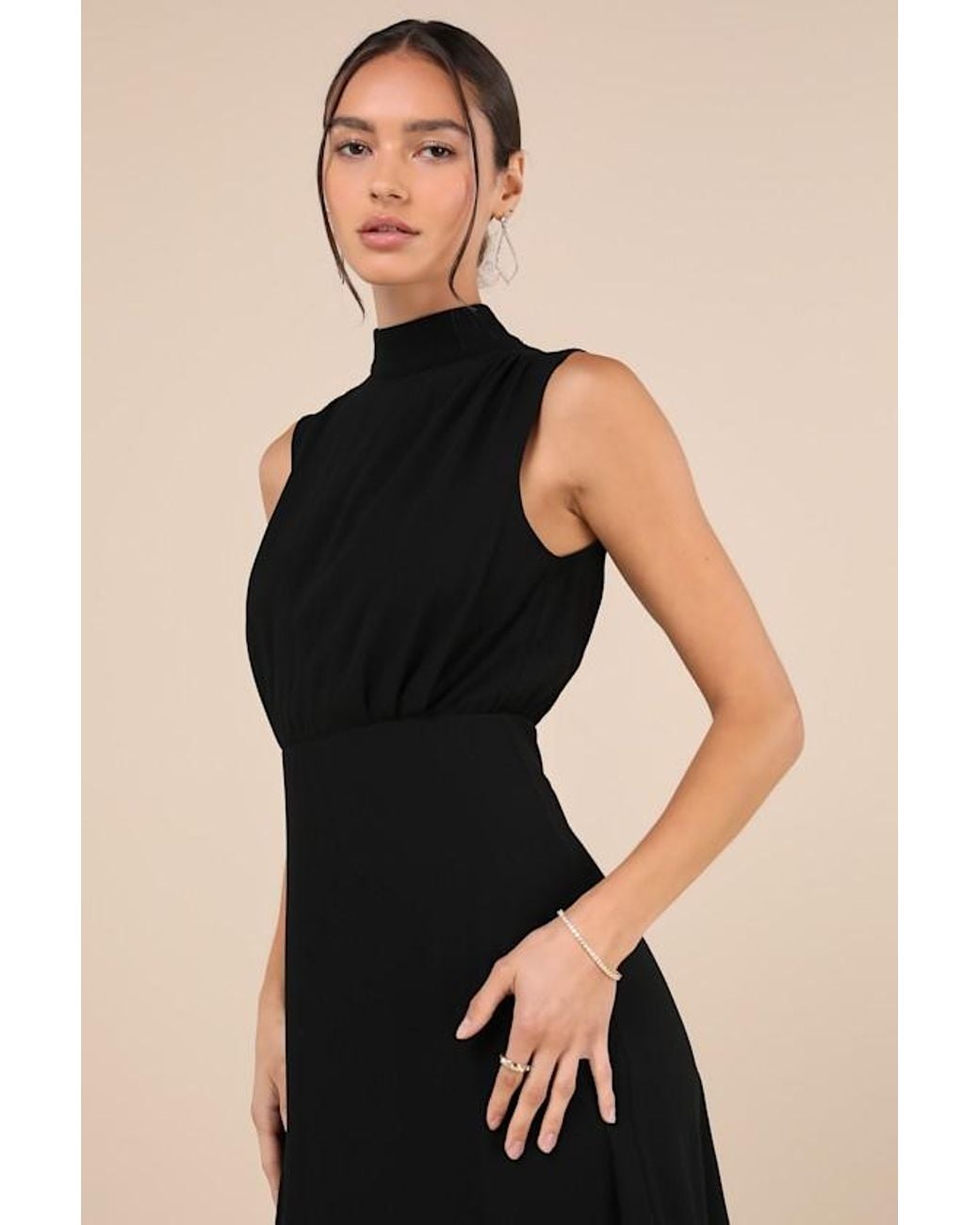 Lulus Black Classic Elegance Chiffon Sleeveless Mock Neck Maxi Dress